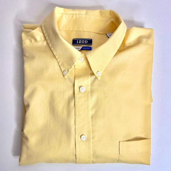 IZOD Quick Dry 16.5 Neck Men’s Regular Fit 34/35 Button Down Yellow Dress shirt - Picture 1 of 15